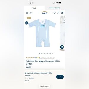 Baby Merlin’s magic sleepsuit, sz L